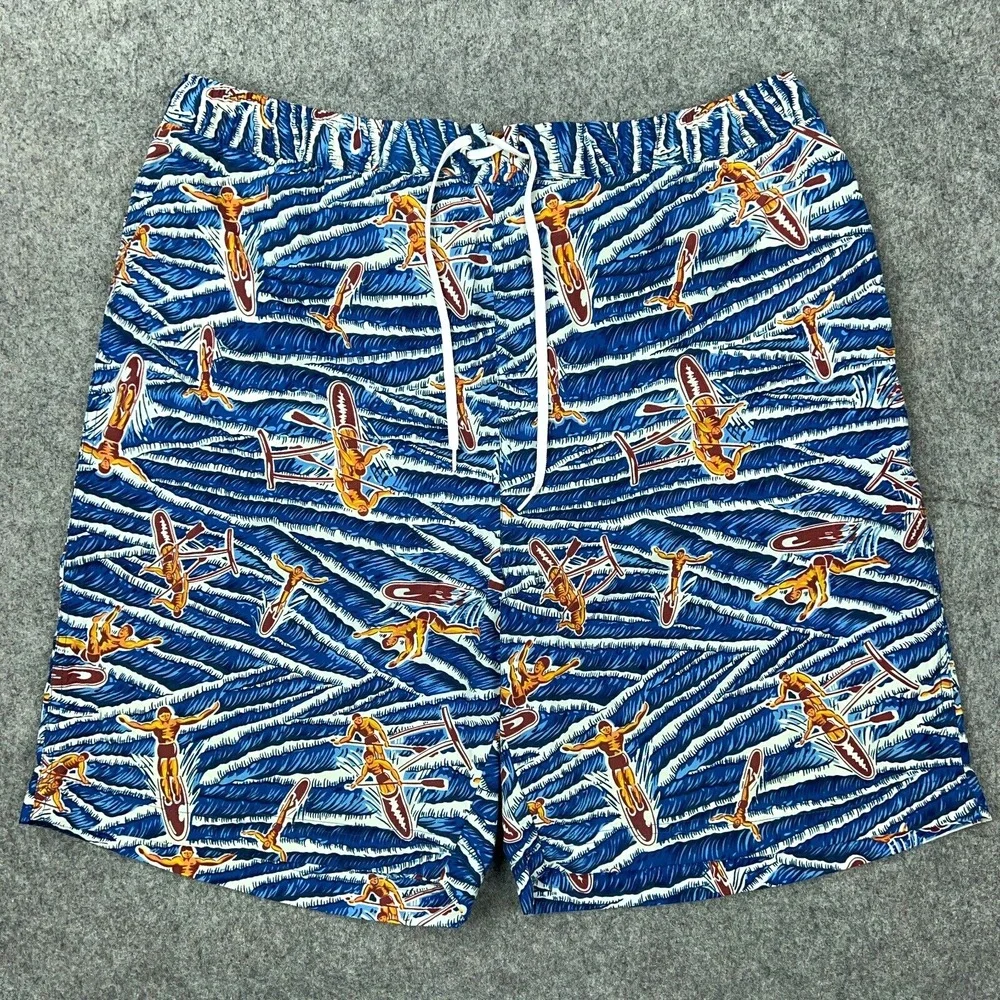 VTG Polo Sport Swim Shorts Mens XL Blue AOP Surf Lined Bathing‎ Suit Trunks Rare